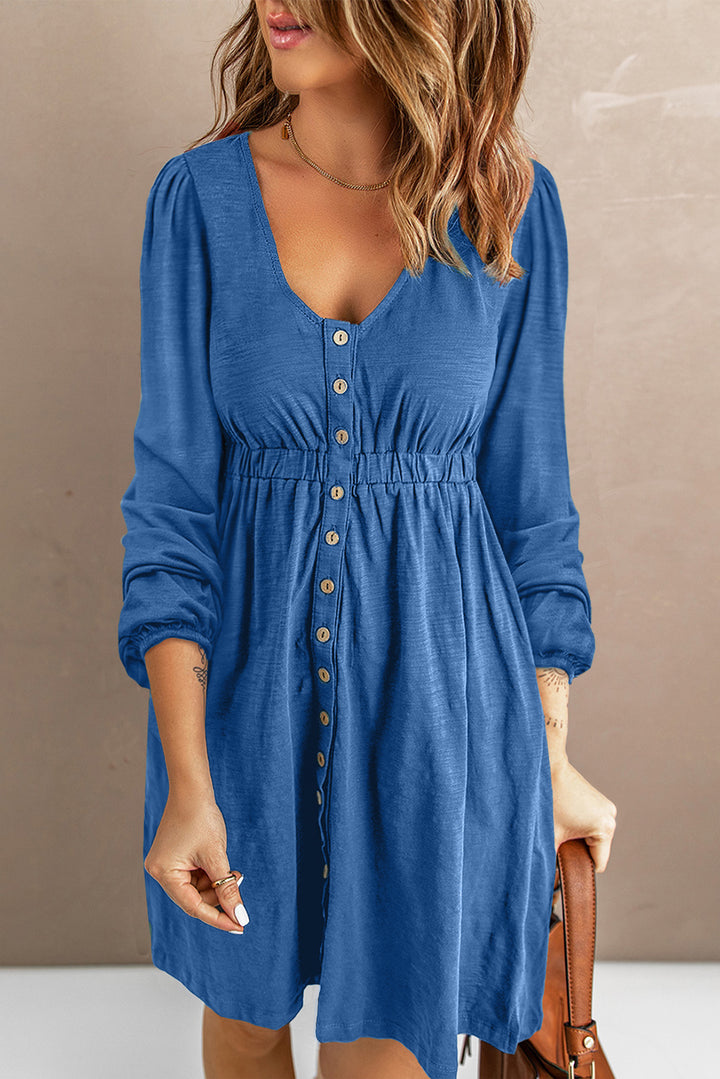 Ella Magic Empire Waist Long Sleeve Button Front Dress-Trendsi-[option4]-[option5]-[option6]-[option7]-[option8]-Shop-Boutique-Clothing-for-Women-Online
