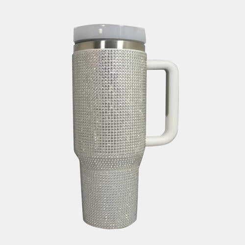 Rhinestone Stainless Steel Tumbler with Straw-Trendsi-White-One Size-[option4]-[option5]-[option6]-[option7]-[option8]-Shop-Boutique-Clothing-for-Women-Online