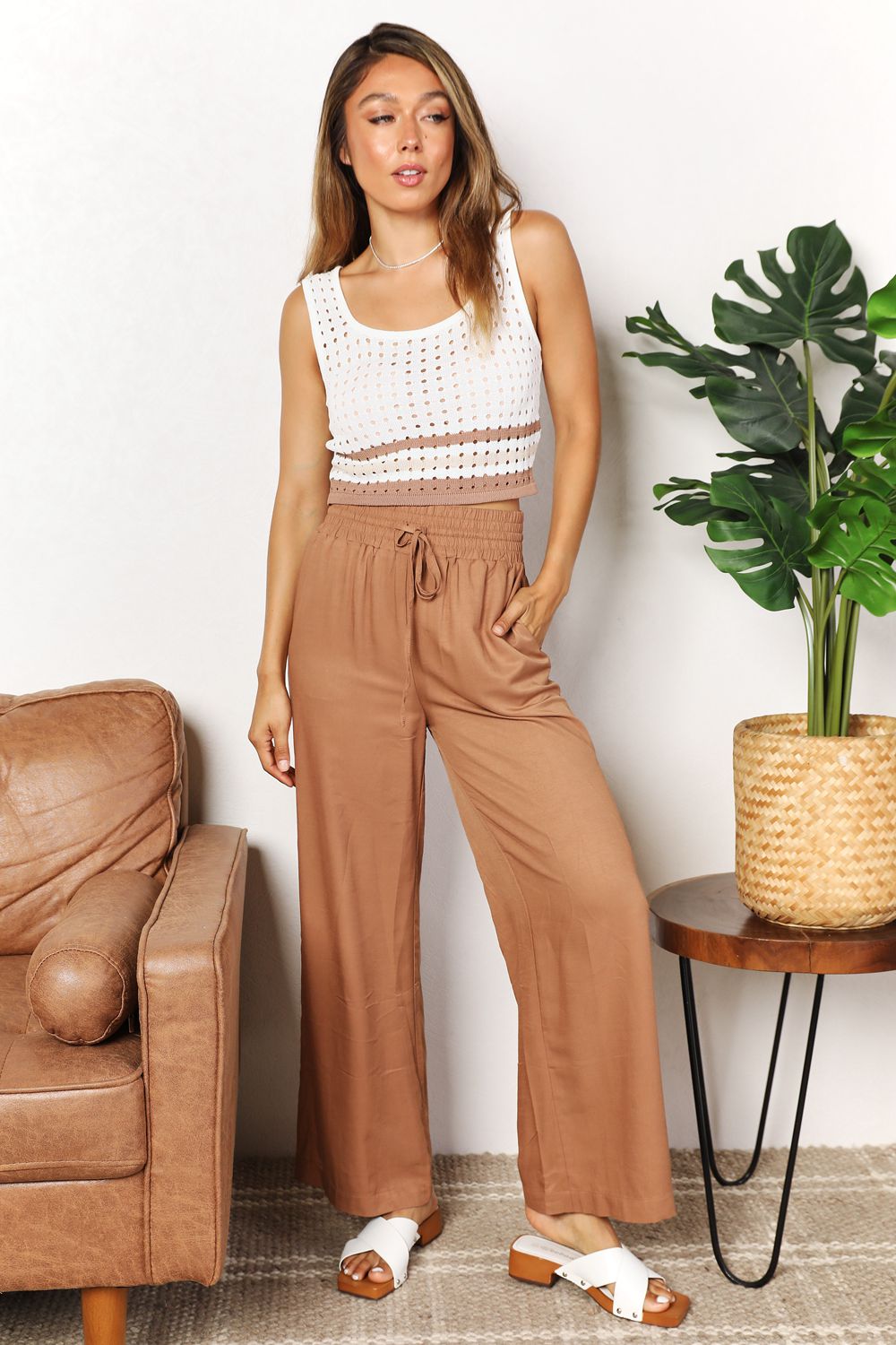 Double Take Drawstring Smocked Waist Wide Leg Pants-Trendsi-[option4]-[option5]-[option6]-[option7]-[option8]-Shop-Boutique-Clothing-for-Women-Online