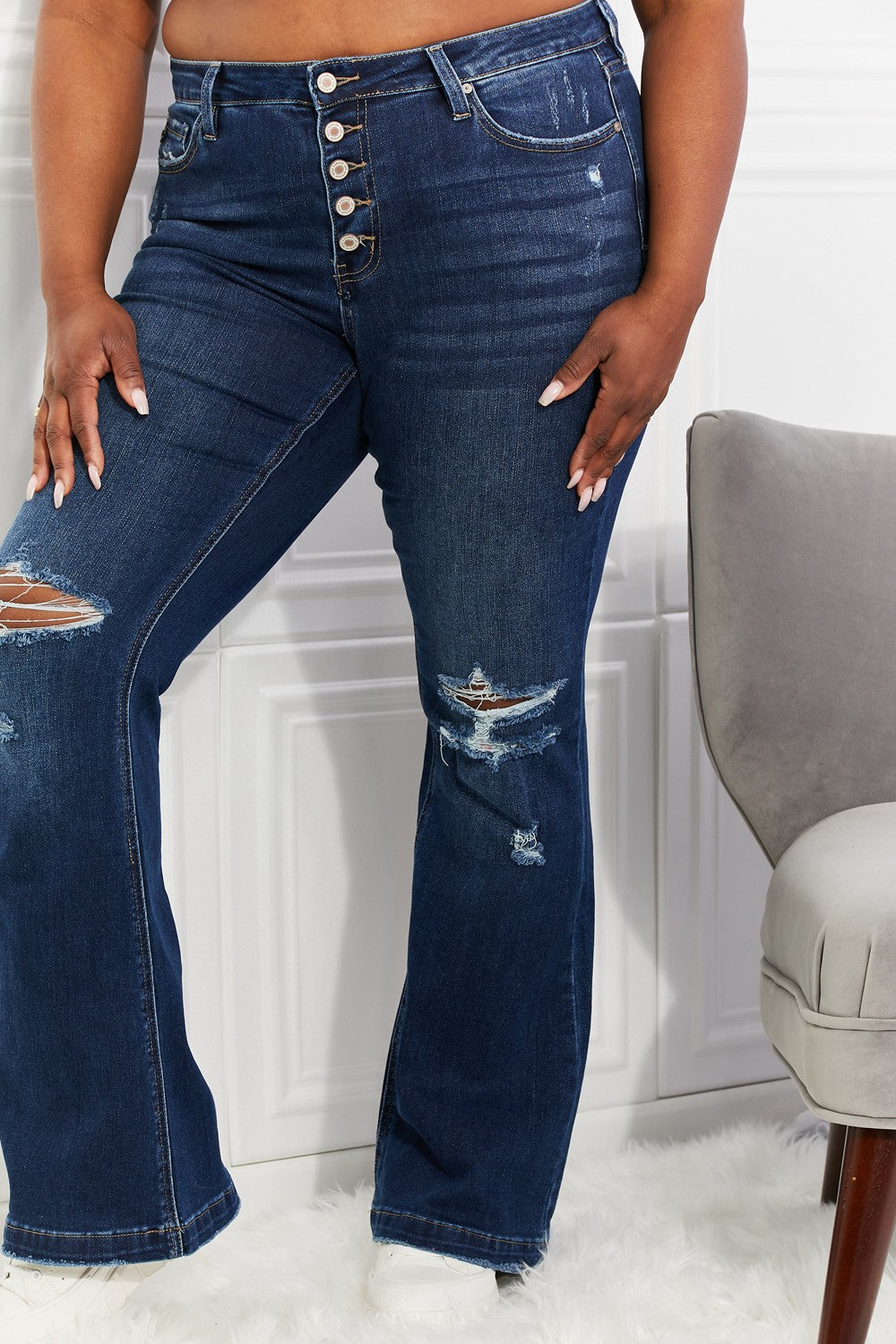 Kancan Reese Midrise Button Fly Flare Jeans-Trendsi-[option4]-[option5]-[option6]-[option7]-[option8]-Shop-Boutique-Clothing-for-Women-Online