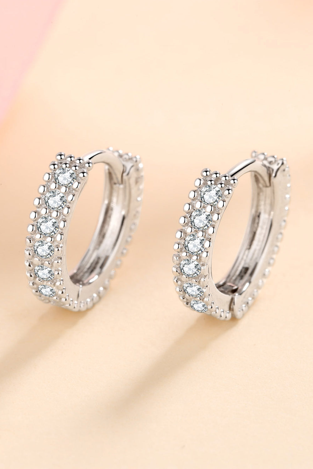 925 Sterling Silver Inlaid Moissanite Huggie Earrings-Trendsi-Silver-One Size-[option4]-[option5]-[option6]-[option7]-[option8]-Shop-Boutique-Clothing-for-Women-Online