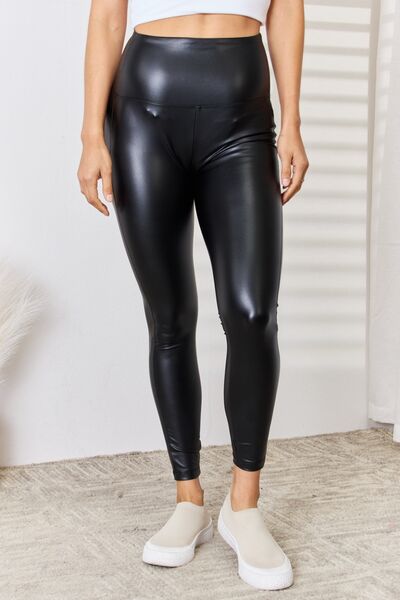 Zenana High Waist Wide Waistband Faux Leather Leggings-Trendsi-Black-S-[option4]-[option5]-[option6]-[option7]-[option8]-Shop-Boutique-Clothing-for-Women-Online