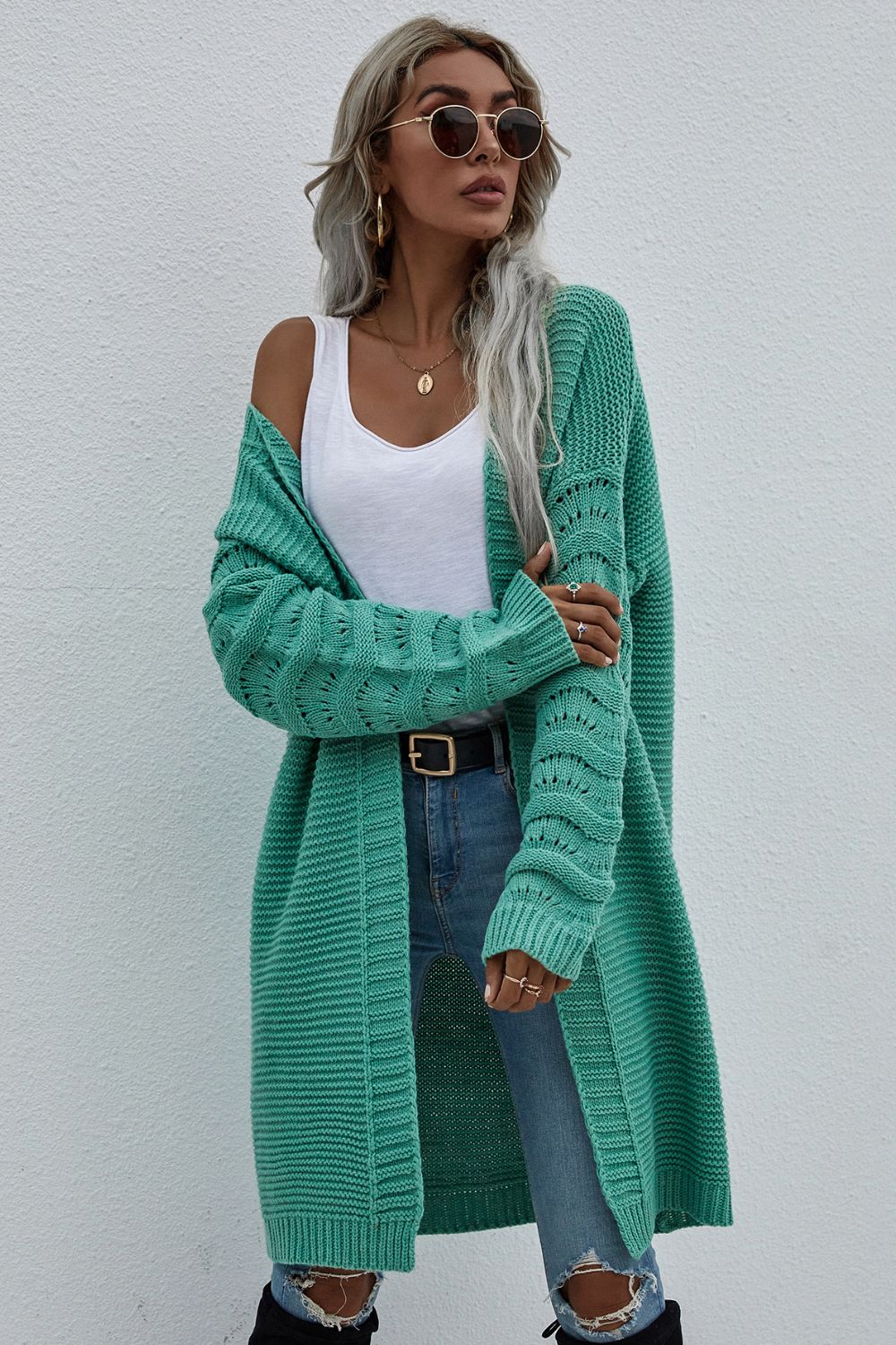Double Take Horizontal Ribbing Open Front Duster Cardigan-Trendsi-[option4]-[option5]-[option6]-[option7]-[option8]-Shop-Boutique-Clothing-for-Women-Online