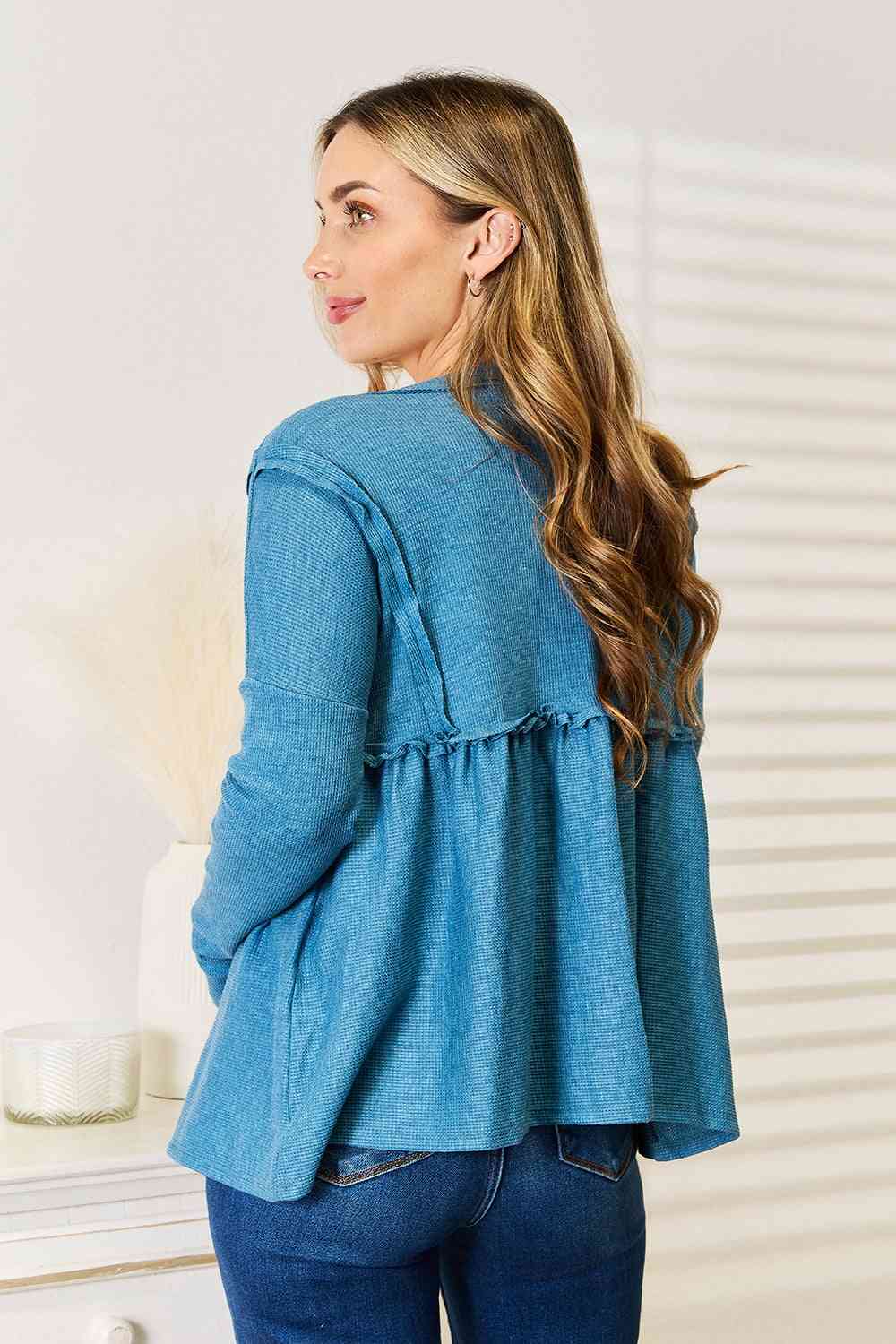 Jade By Jane Frill Trim Babydoll Blouse-Trendsi-[option4]-[option5]-[option6]-[option7]-[option8]-Shop-Boutique-Clothing-for-Women-Online