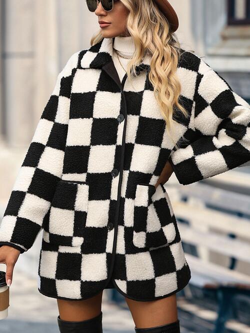 Double Take Checkered Button Front Coat with Pockets-Trendsi-[option4]-[option5]-[option6]-[option7]-[option8]-Shop-Boutique-Clothing-for-Women-Online
