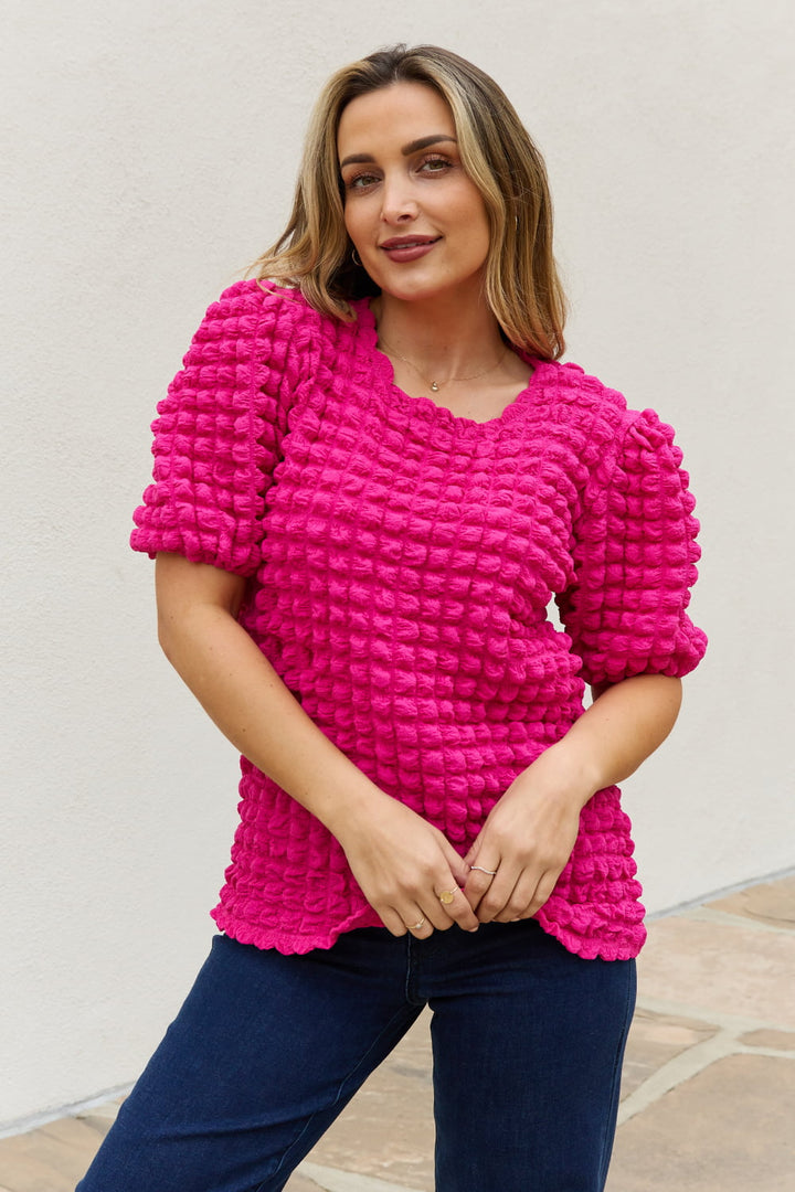 And The Why Bubble textured Puff Sleeve Top-Trendsi-Hot Pink-S-[option4]-[option5]-[option6]-[option7]-[option8]-Shop-Boutique-Clothing-for-Women-Online