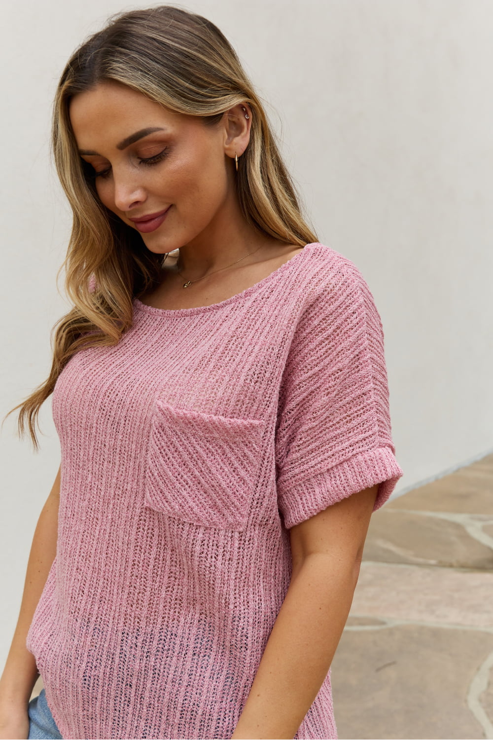 e.Luna Chunky Knit Short Sleeve Top in Mauve-Trendsi-[option4]-[option5]-[option6]-[option7]-[option8]-Shop-Boutique-Clothing-for-Women-Online