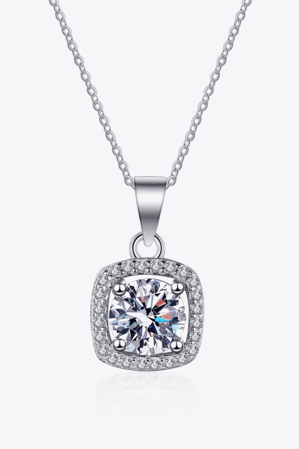 Moissanite Square Pendant Chain Necklace-Trendsi-Silver-One Size-[option4]-[option5]-[option6]-[option7]-[option8]-Shop-Boutique-Clothing-for-Women-Online