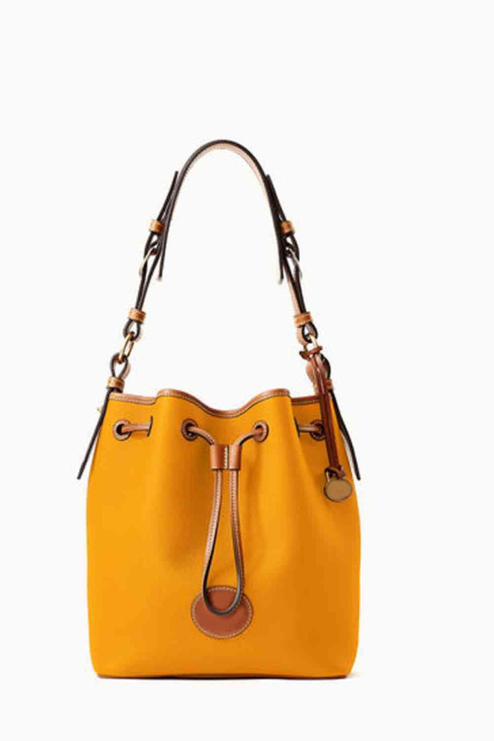 Sedona Vegan Leather Drawstring Bucket Bag-Trendsi-Mustard-One Size-[option4]-[option5]-[option6]-[option7]-[option8]-Shop-Boutique-Clothing-for-Women-Online