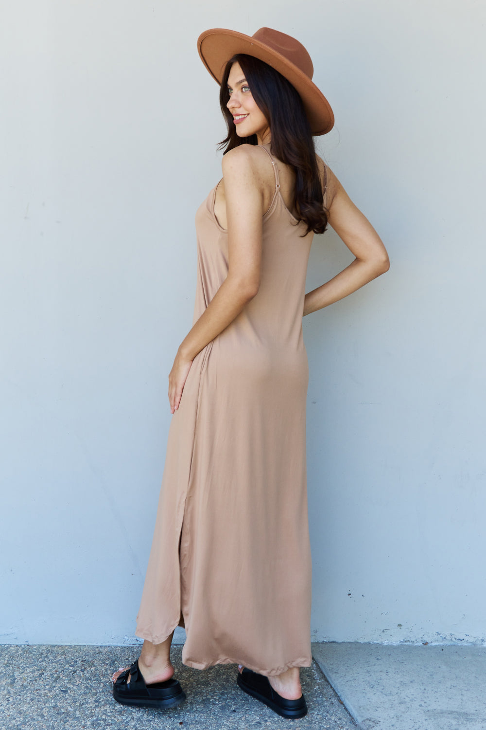 Ninexis Good Energy Cami Side Slit Maxi Dress in Camel-Trendsi-[option4]-[option5]-[option6]-[option7]-[option8]-Shop-Boutique-Clothing-for-Women-Online