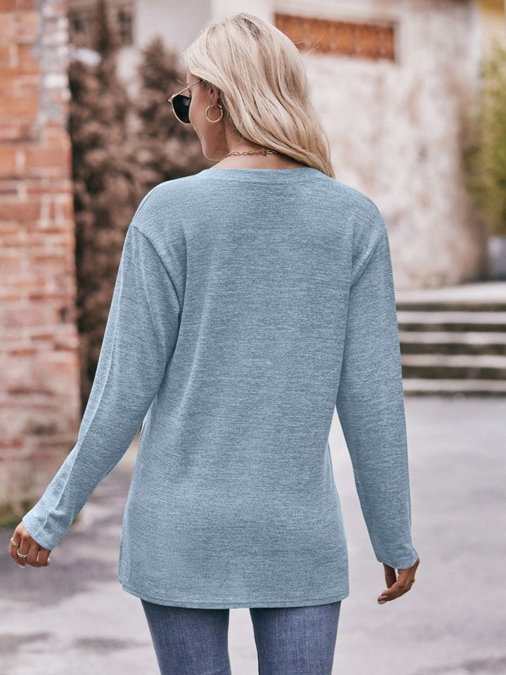 Double Take Buttoned Notched Neck Long Sleeve Top-Trendsi-[option4]-[option5]-[option6]-[option7]-[option8]-Shop-Boutique-Clothing-for-Women-Online