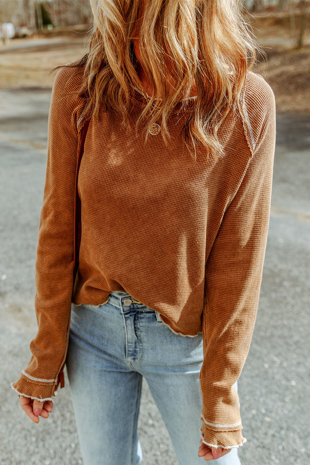 Double Take Long Raglan Sleeve Round Neck Top-Trendsi-Caramel-S-[option4]-[option5]-[option6]-[option7]-[option8]-Shop-Boutique-Clothing-for-Women-Online