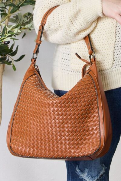 SHOMICO Weaved Vegan Leather Handbag-Trendsi-TAN-One Size-[option4]-[option5]-[option6]-[option7]-[option8]-Shop-Boutique-Clothing-for-Women-Online