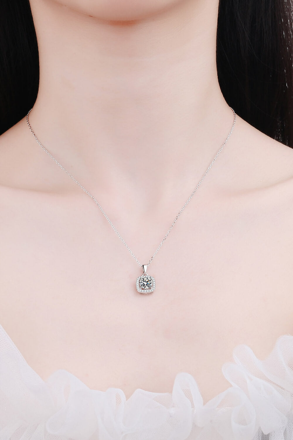 Moissanite Square Pendant Chain Necklace-Trendsi-Silver-One Size-[option4]-[option5]-[option6]-[option7]-[option8]-Shop-Boutique-Clothing-for-Women-Online