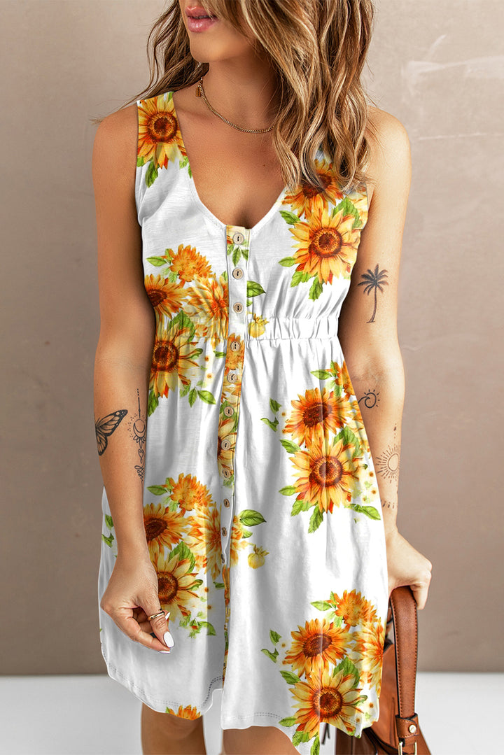 Ella Magic Print Button Down Sleeveless Dress-Trendsi-Sunflower Fields-S-[option4]-[option5]-[option6]-[option7]-[option8]-Shop-Boutique-Clothing-for-Women-Online