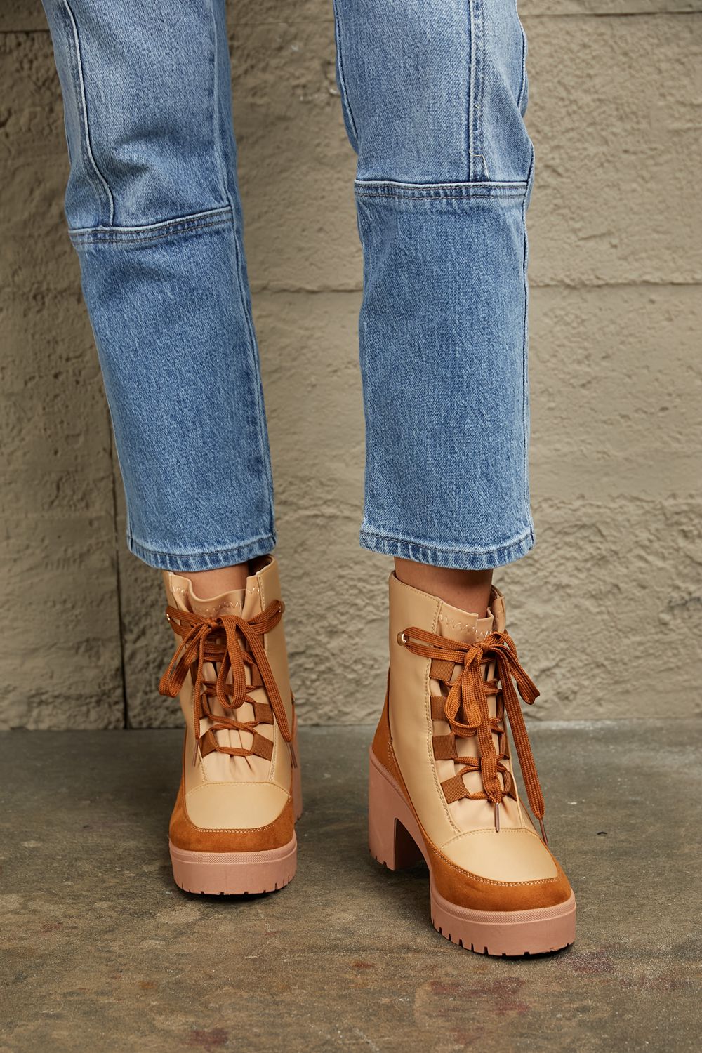 East Lion Corp Lace Up Lug Booties-Trendsi-Tan-6-[option4]-[option5]-[option6]-[option7]-[option8]-Shop-Boutique-Clothing-for-Women-Online