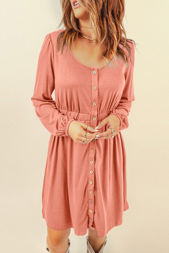 Ella Magic Button Down Long Sleeve Dress with Pockets-Trendsi-Peach-S-[option4]-[option5]-[option6]-[option7]-[option8]-Shop-Boutique-Clothing-for-Women-Online