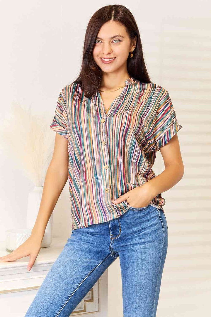 Double Take Multicolored Stripe Notched Neck Top-Trendsi-[option4]-[option5]-[option6]-[option7]-[option8]-Shop-Boutique-Clothing-for-Women-Online