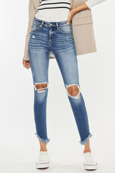 Kancan High Waist Distressed Raw Hem Ankle Skinny Jeans-Trendsi-Light-0-[option4]-[option5]-[option6]-[option7]-[option8]-Shop-Boutique-Clothing-for-Women-Online