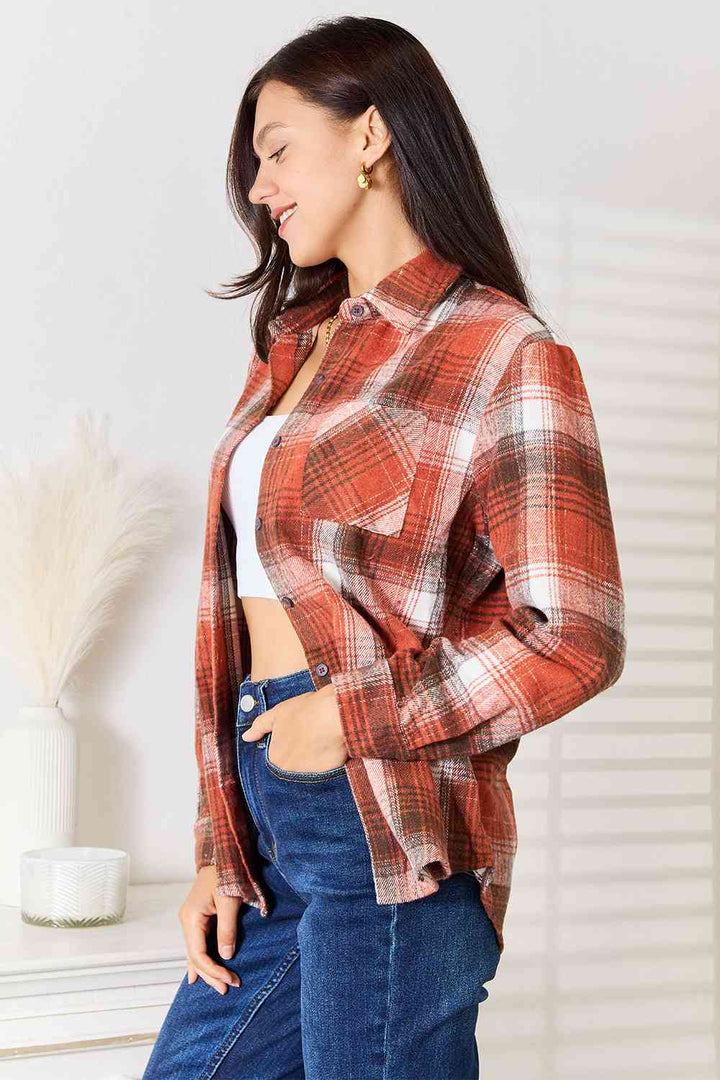 Double Take Plaid Collared Neck Long Sleeve Shirt-Trendsi-[option4]-[option5]-[option6]-[option7]-[option8]-Shop-Boutique-Clothing-for-Women-Online