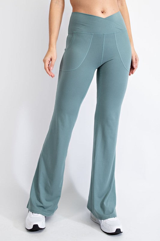 Rae Mode V Waist Flared Yoga Pants with Pockets-Rae Mode-[option4]-[option5]-[option6]-[option7]-[option8]-Shop-Boutique-Clothing-for-Women-Online