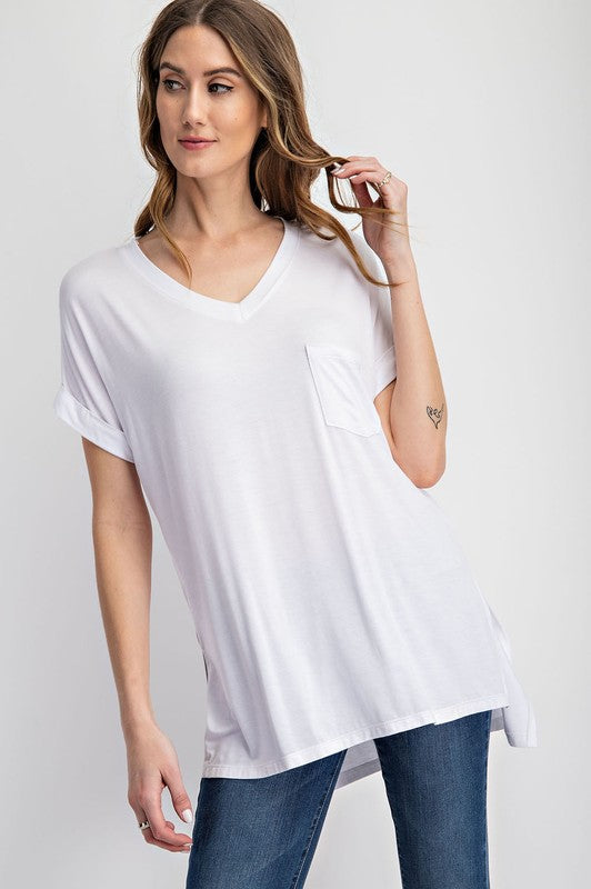 Rae Mode Modal V Neck High Low Tee-Rae Mode-White-S-[option4]-[option5]-[option6]-[option7]-[option8]-Shop-Boutique-Clothing-for-Women-Online