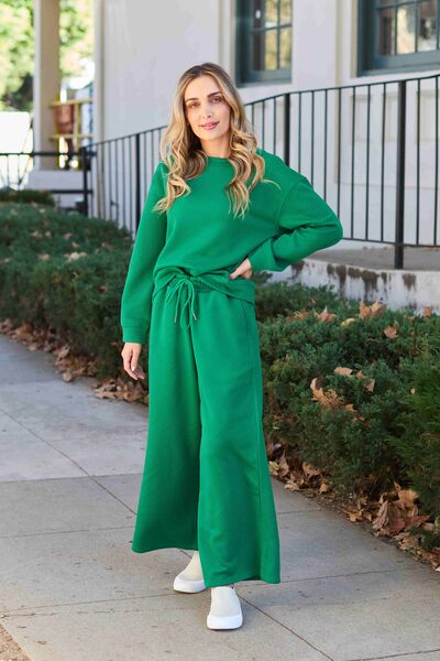 Double Take Textured Long Sleeve Top and Drawstring Pants Set-Trendsi-Mid Green-S-[option4]-[option5]-[option6]-[option7]-[option8]-Shop-Boutique-Clothing-for-Women-Online