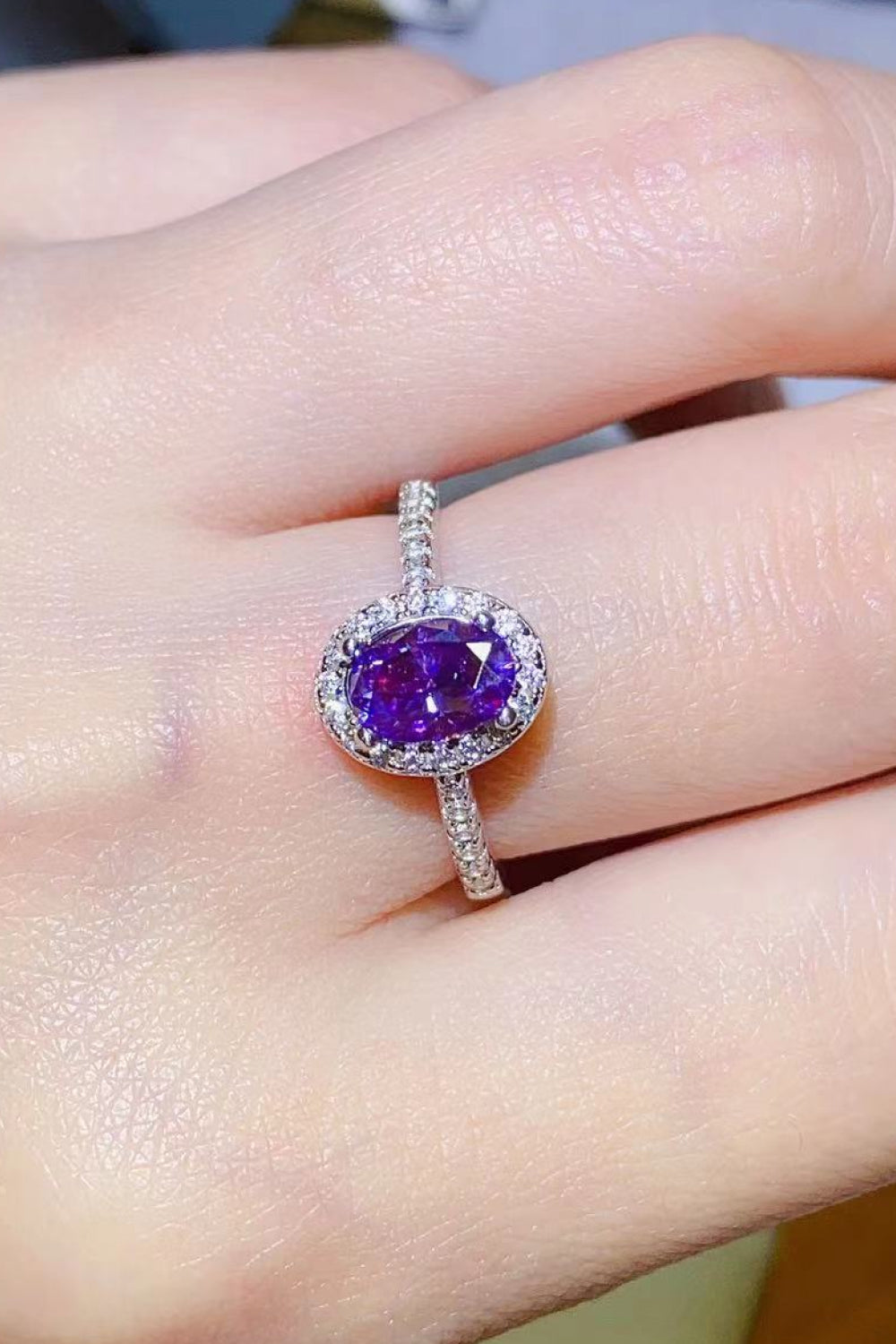 925 Sterling Silver 1 Carat Purple Moissanite Ring-Trendsi-Purple-5-[option4]-[option5]-[option6]-[option7]-[option8]-Shop-Boutique-Clothing-for-Women-Online