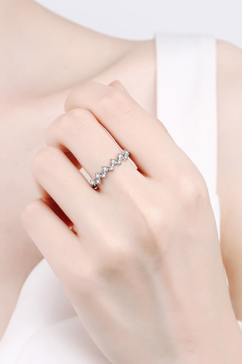 Moissanite Rhodium-Plated Half-Eternity Ring-Trendsi-[option4]-[option5]-[option6]-[option7]-[option8]-Shop-Boutique-Clothing-for-Women-Online