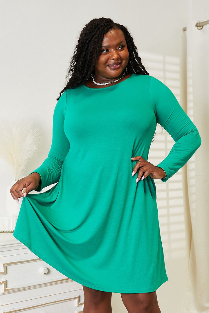 Zenana Long Sleeve Flare Dress with Pockets-Trendsi-Teal-S-[option4]-[option5]-[option6]-[option7]-[option8]-Shop-Boutique-Clothing-for-Women-Online