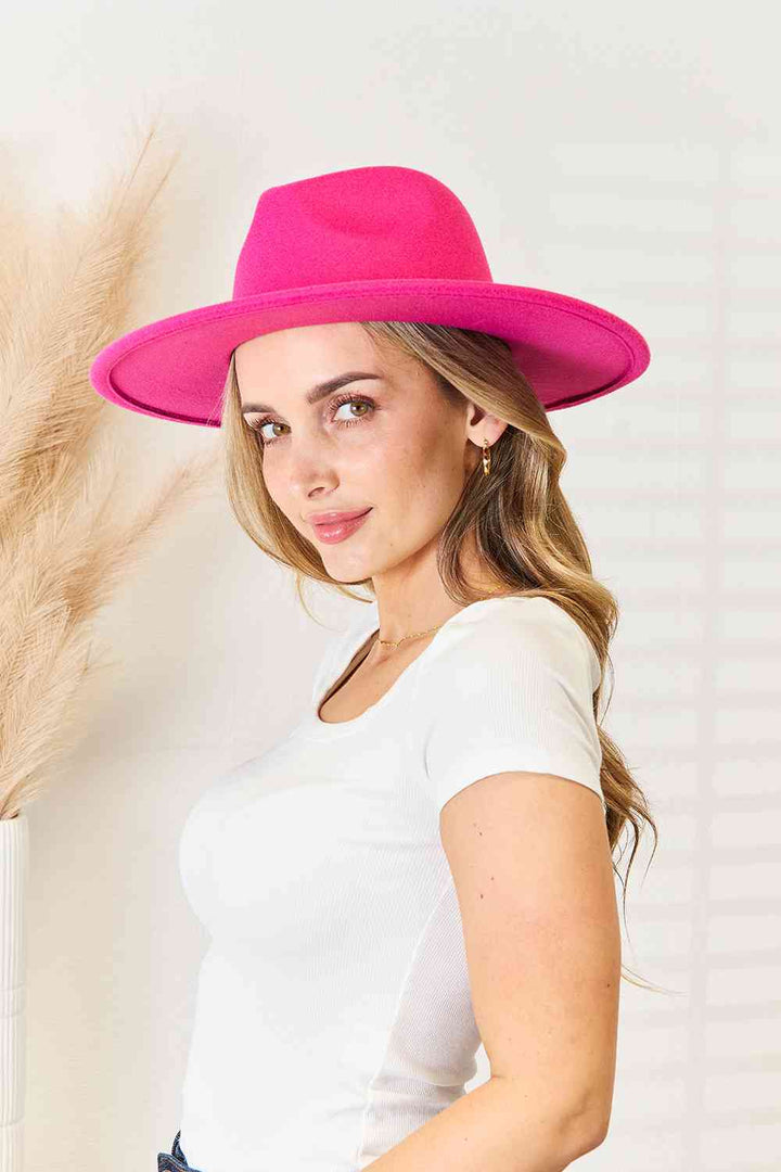 Fame Flat Brim Fedora Fashion Hat-Trendsi-Hot Pink-One Size-[option4]-[option5]-[option6]-[option7]-[option8]-Shop-Boutique-Clothing-for-Women-Online