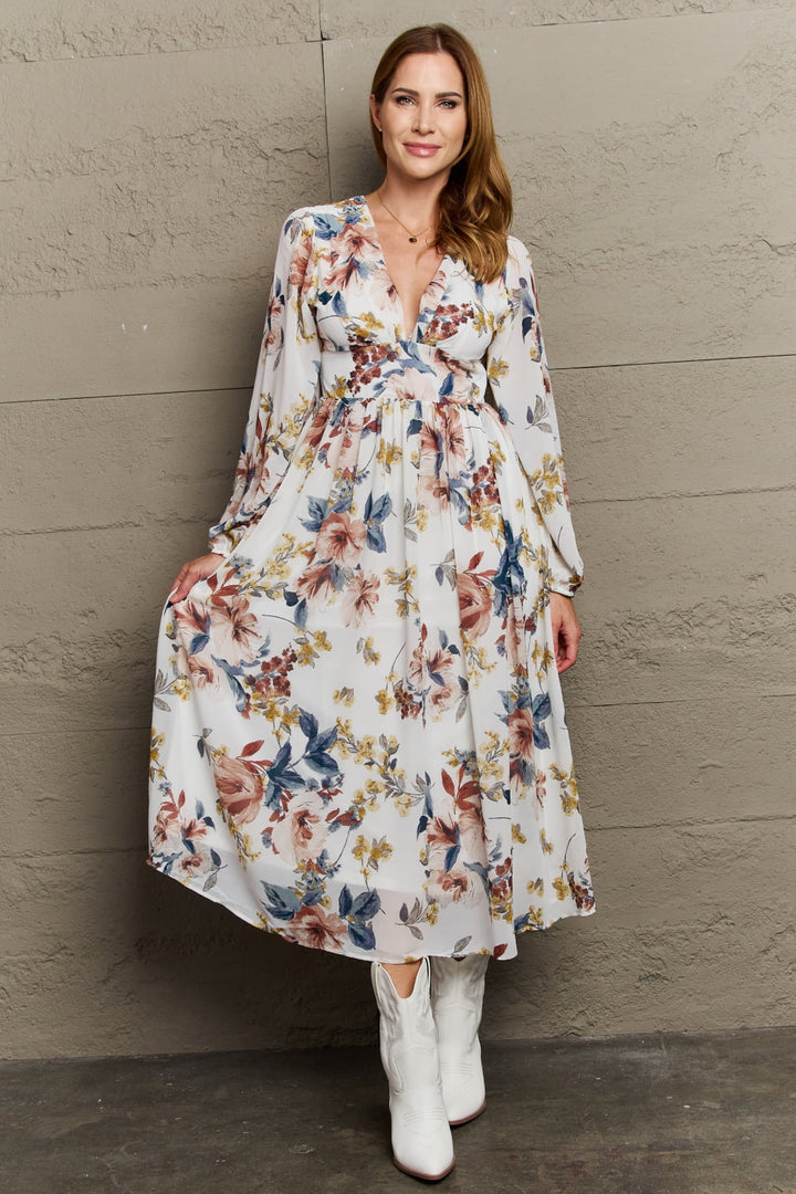 OneTheLand Good Day Chiffon Floral Midi Dress-Trendsi-Floral-S-[option4]-[option5]-[option6]-[option7]-[option8]-Shop-Boutique-Clothing-for-Women-Online