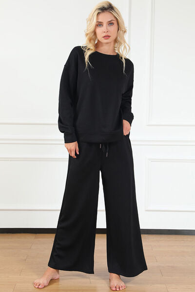 Double Take Textured Long Sleeve Top and Drawstring Pants Set-Trendsi-Black-S-[option4]-[option5]-[option6]-[option7]-[option8]-Shop-Boutique-Clothing-for-Women-Online
