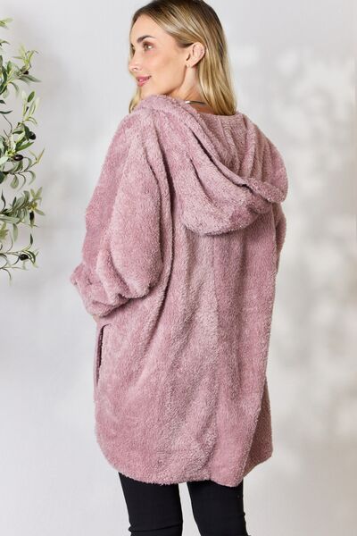 H&T Faux Fur Open Front Hooded Jacket-Trendsi-DUSTY LILAC-One Size-[option4]-[option5]-[option6]-[option7]-[option8]-Shop-Boutique-Clothing-for-Women-Online