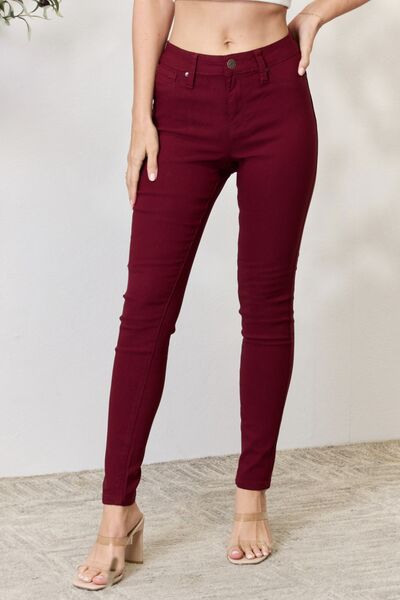 YMI Jeanswear Hyperstretch Mid-Rise Skinny Jeans-Trendsi-DARK WINE-S-[option4]-[option5]-[option6]-[option7]-[option8]-Shop-Boutique-Clothing-for-Women-Online
