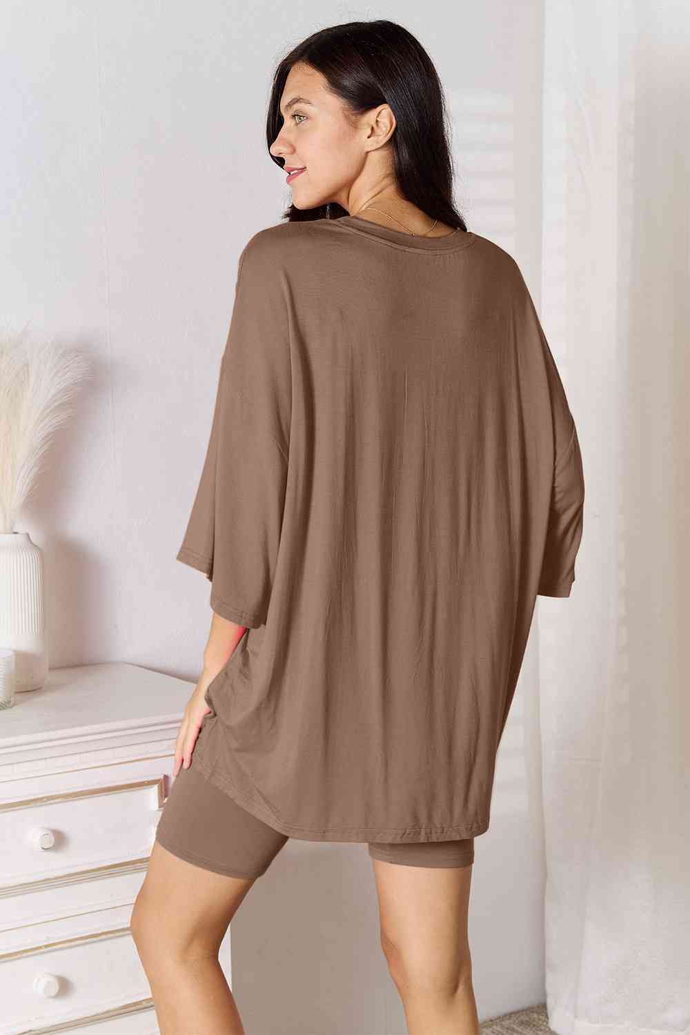 Basic Bae Soft Rayon Three-Quarter Sleeve Top and Shorts Set-Trendsi-[option4]-[option5]-[option6]-[option7]-[option8]-Shop-Boutique-Clothing-for-Women-Online