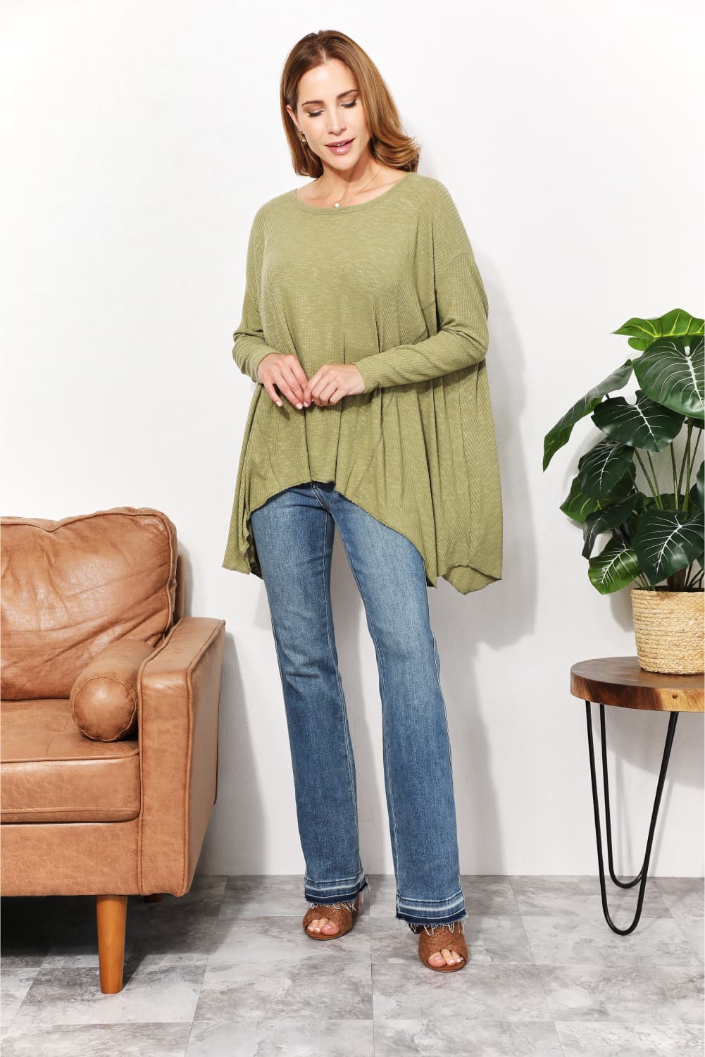 HEYSON Oversized Super Soft Rib Layering Top with a Sharkbite Hem and Round Neck-Trendsi-[option4]-[option5]-[option6]-[option7]-[option8]-Shop-Boutique-Clothing-for-Women-Online