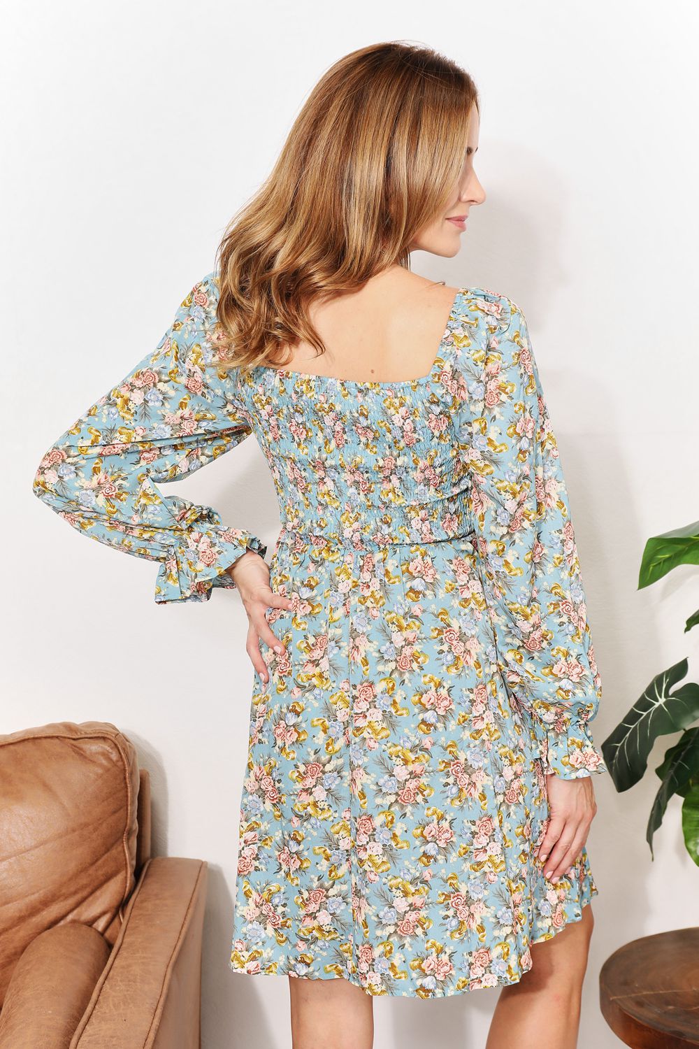 Double Take Floral Smocked Flounce Sleeve Square Neck Dress-Trendsi-[option4]-[option5]-[option6]-[option7]-[option8]-Shop-Boutique-Clothing-for-Women-Online