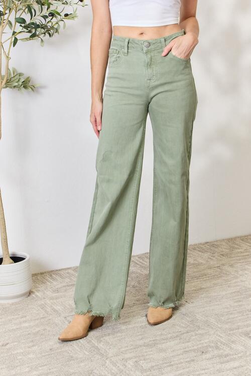 RISEN Raw Hem Wide-Leg Jeans-Trendsi-Sage-0-[option4]-[option5]-[option6]-[option7]-[option8]-Shop-Boutique-Clothing-for-Women-Online