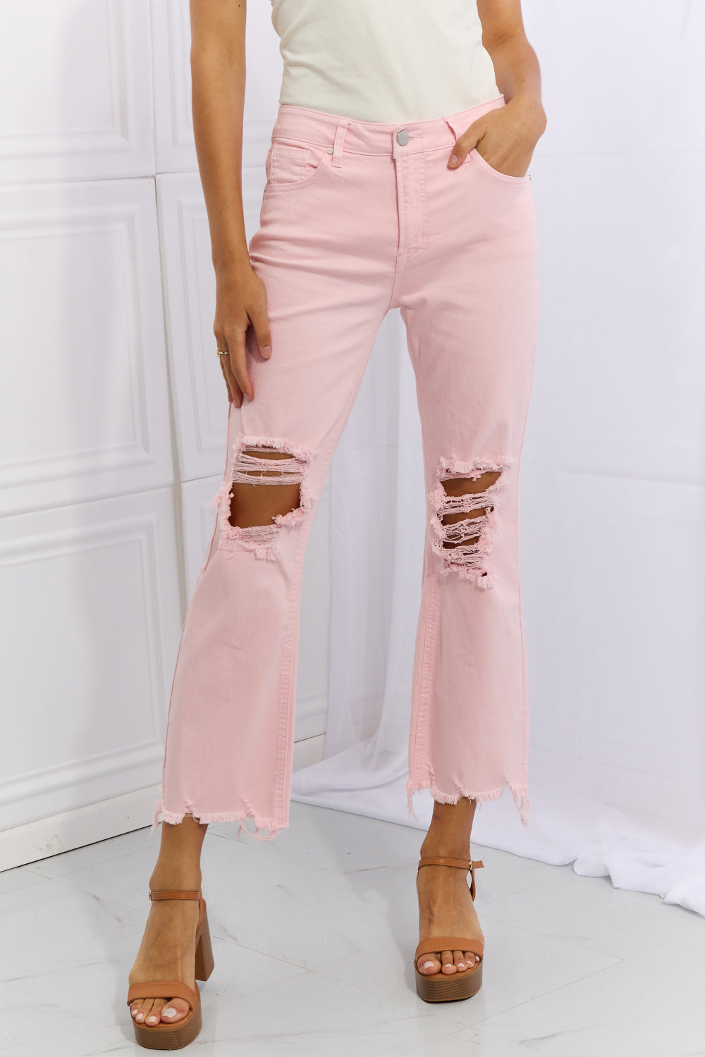 RISEN Miley Distressed Ankle Flare Jeans-Trendsi-Blush Pink-0-[option4]-[option5]-[option6]-[option7]-[option8]-Shop-Boutique-Clothing-for-Women-Online