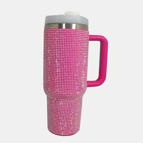 Rhinestone Stainless Steel Tumbler with Straw-Trendsi-Hot Pink-One Size-[option4]-[option5]-[option6]-[option7]-[option8]-Shop-Boutique-Clothing-for-Women-Online