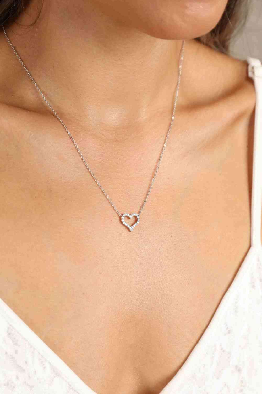 Adored Moissanite Platinum-Plated Heart Necklace-Trendsi-Silver-One Size-[option4]-[option5]-[option6]-[option7]-[option8]-Shop-Boutique-Clothing-for-Women-Online