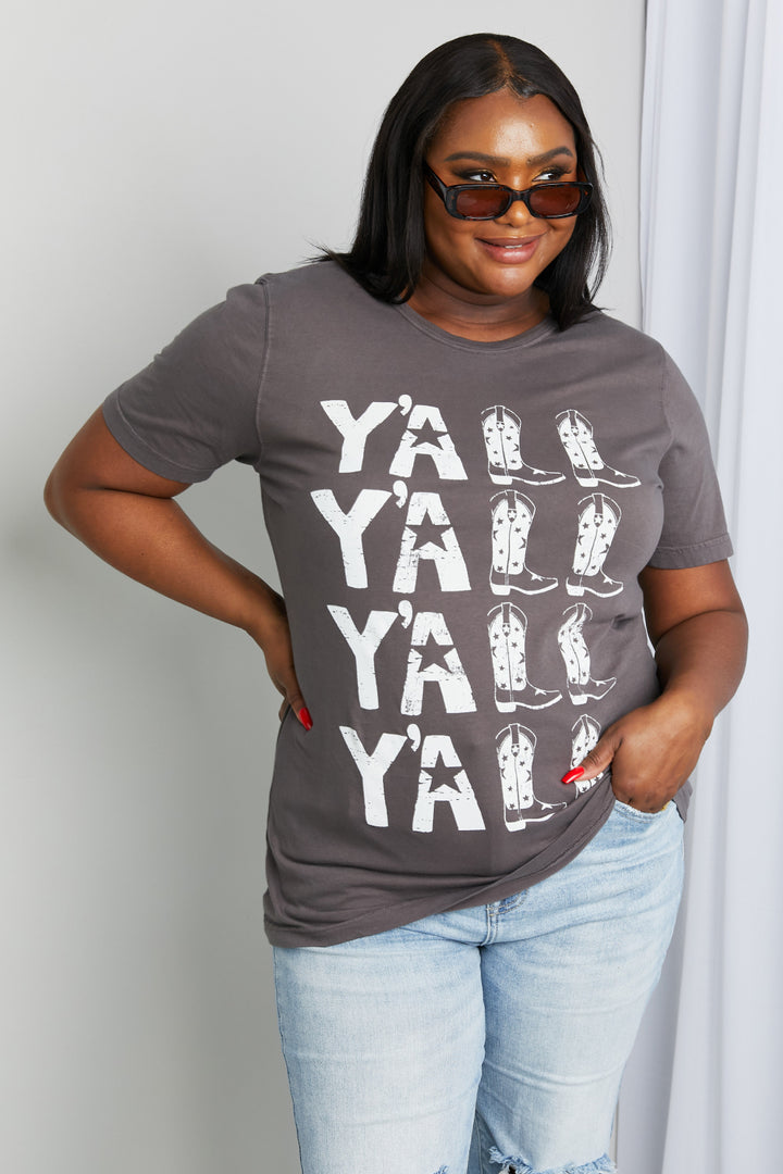 Y'ALL Cowboy Boots Graphic Tee-Trendsi-Charcoal-1XL-[option4]-[option5]-[option6]-[option7]-[option8]-Shop-Boutique-Clothing-for-Women-Online