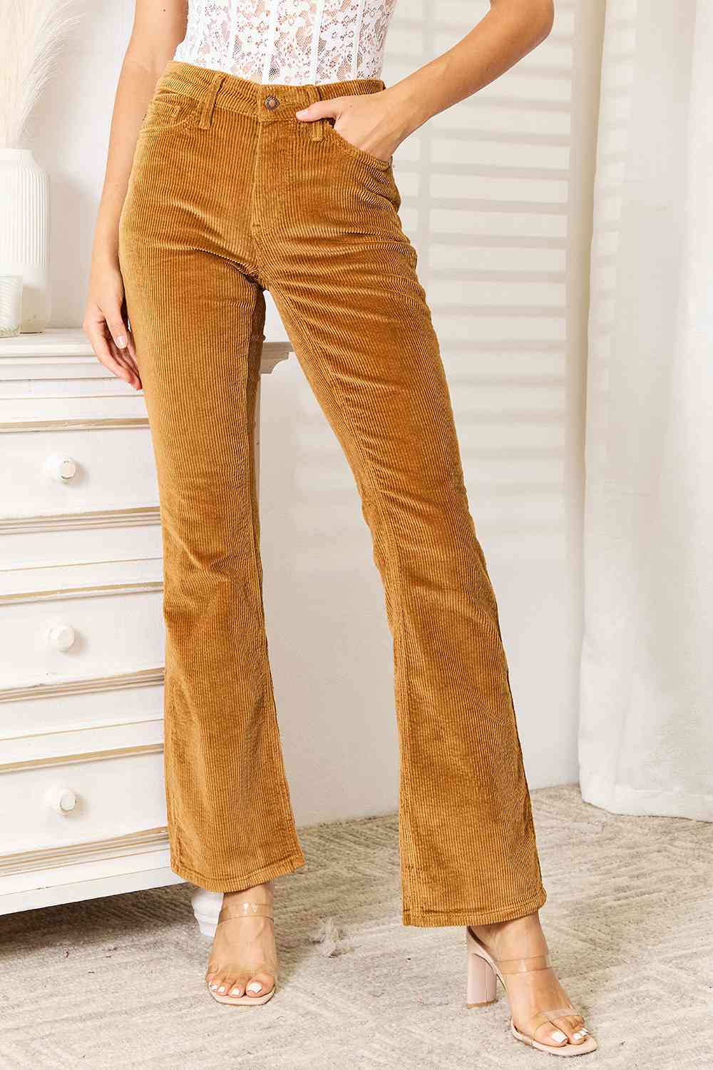 Judy Blue Mid Rise Bootcut Corduroy Pants-Trendsi-Camel-0(24)-[option4]-[option5]-[option6]-[option7]-[option8]-Shop-Boutique-Clothing-for-Women-Online