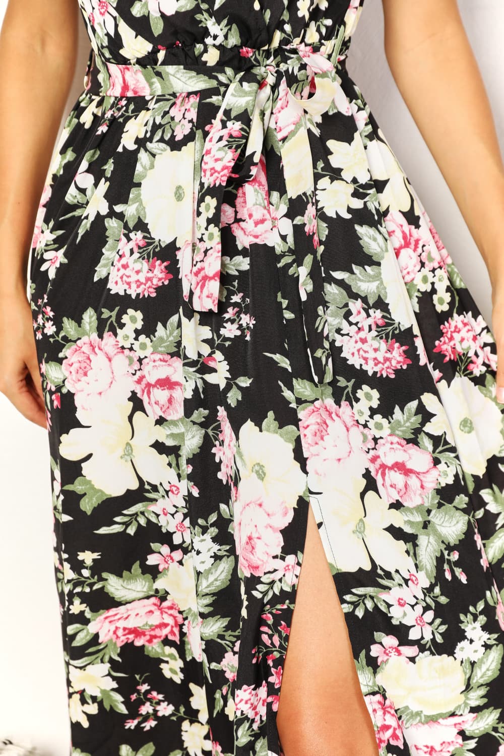 Double Take Floral Flutter Sleeve Tie-Waist Split Dress-Trendsi-[option4]-[option5]-[option6]-[option7]-[option8]-Shop-Boutique-Clothing-for-Women-Online