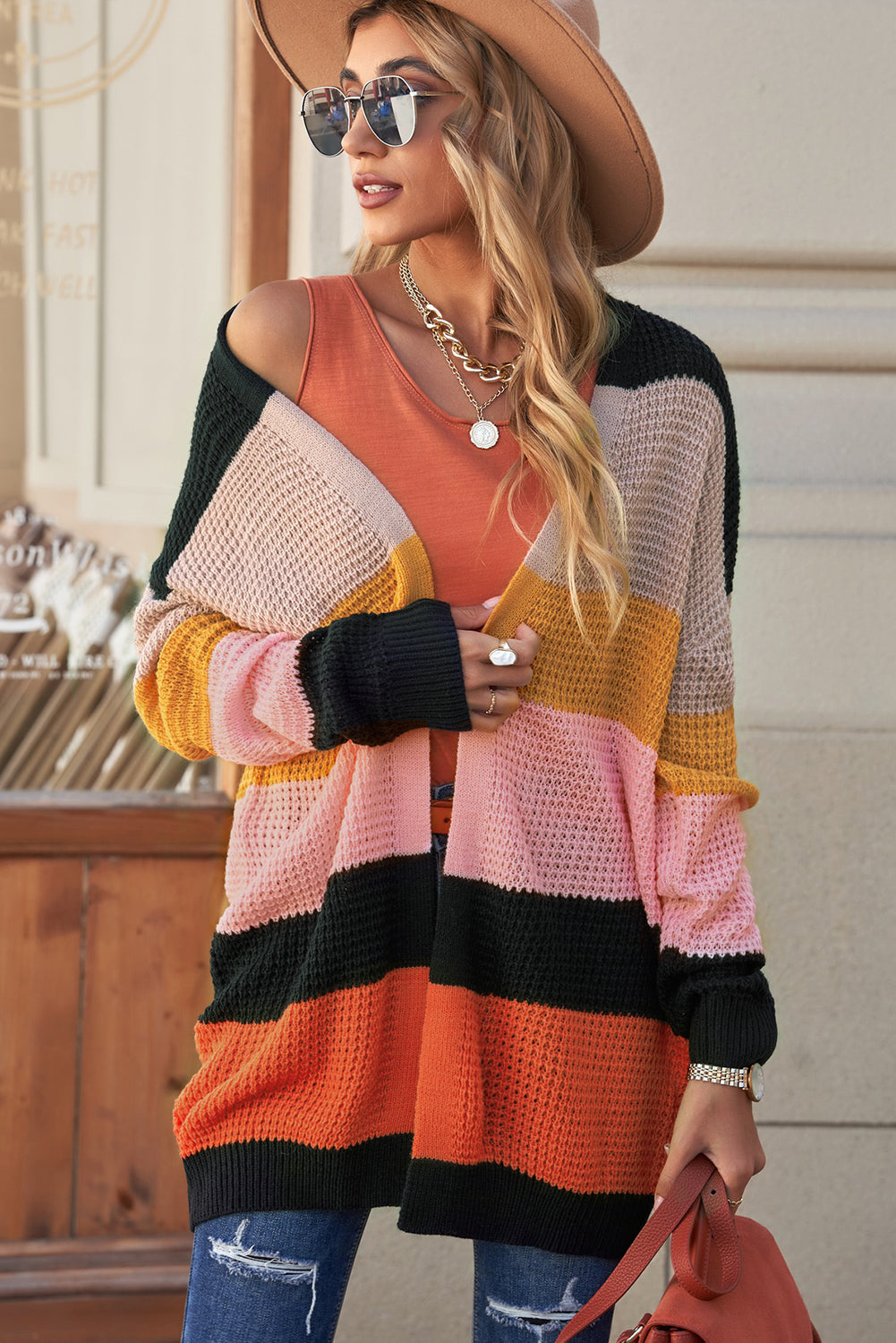 Waffle Knit Striped Open Front Cardigan-Trendsi-Multicolor-S-[option4]-[option5]-[option6]-[option7]-[option8]-Shop-Boutique-Clothing-for-Women-Online