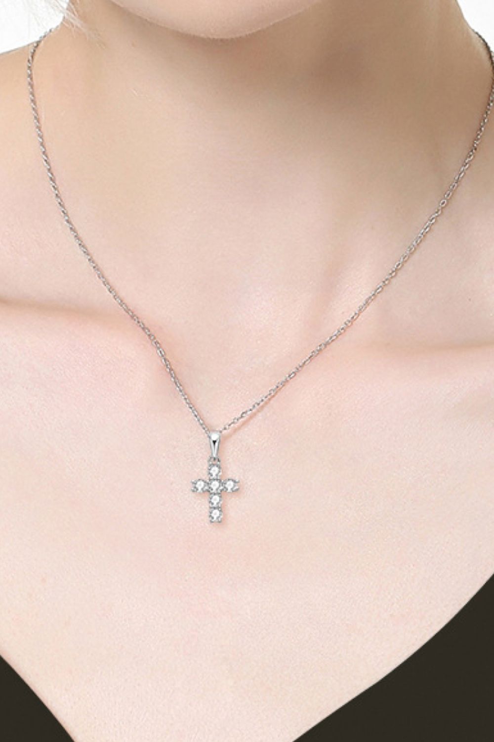 925 Sterling Silver Cross Moissanite Pendant Necklace-Trendsi-Silver-One Size-[option4]-[option5]-[option6]-[option7]-[option8]-Shop-Boutique-Clothing-for-Women-Online