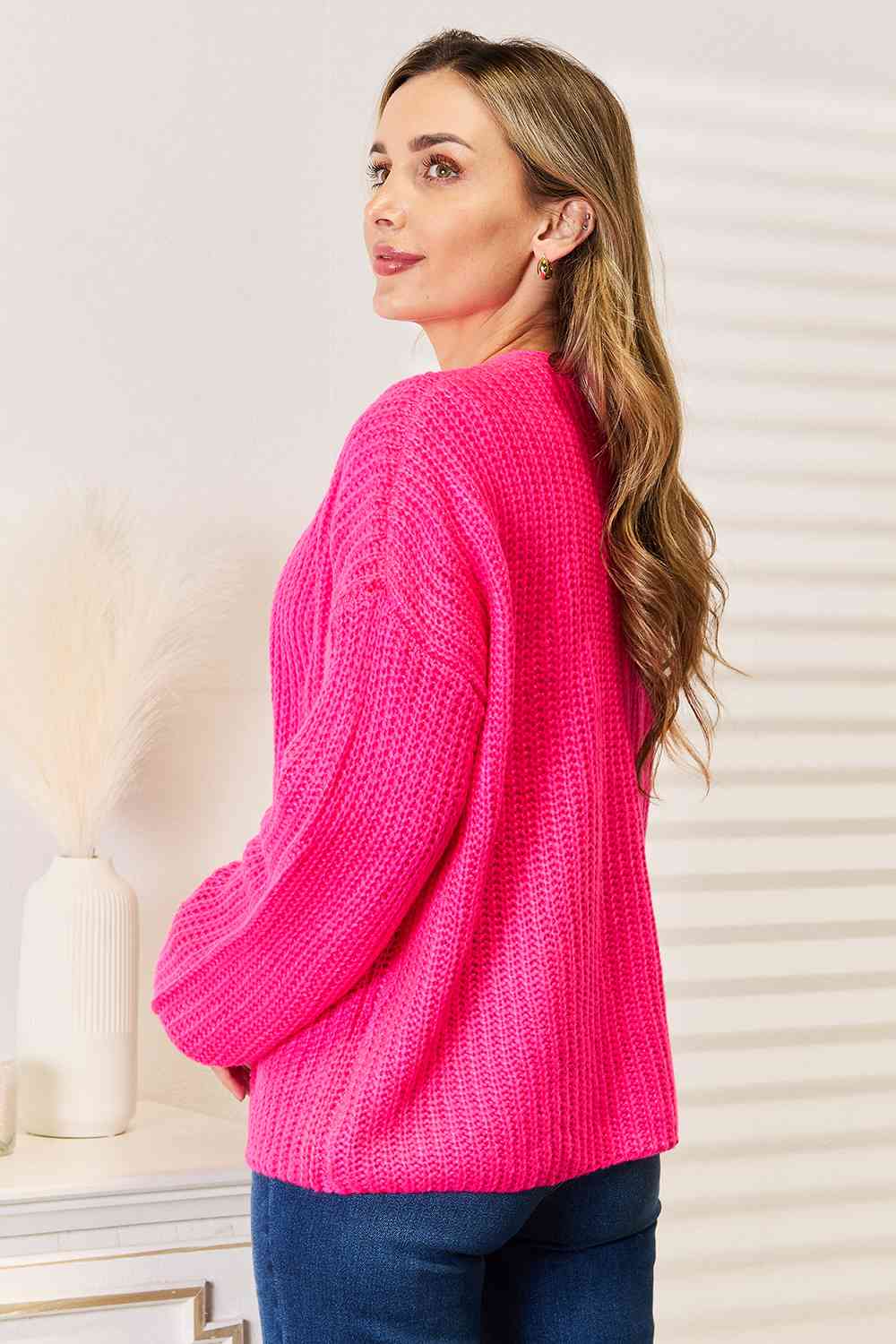 Woven Right Rib-Knit Open Front Drop Shoulder Cardigan-Trendsi-[option4]-[option5]-[option6]-[option7]-[option8]-Shop-Boutique-Clothing-for-Women-Online