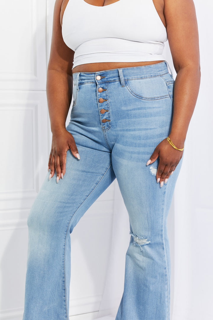 Vibrant MIU Jess Button Flare Jeans-Trendsi-[option4]-[option5]-[option6]-[option7]-[option8]-Shop-Boutique-Clothing-for-Women-Online