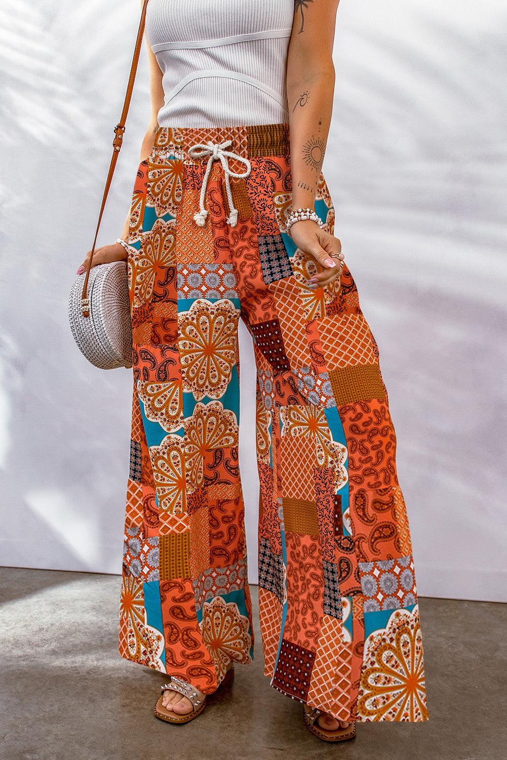 Bohemian Patchwork Drawstring Wide Leg Pants-Trendsi-[option4]-[option5]-[option6]-[option7]-[option8]-Shop-Boutique-Clothing-for-Women-Online